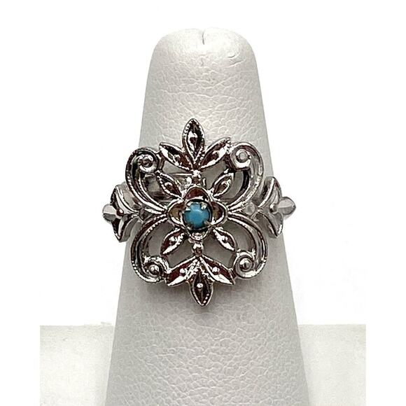 Emmons Ring SilverTone Blue Cabochon Vintage Estate 5 - Picture 1 of 10